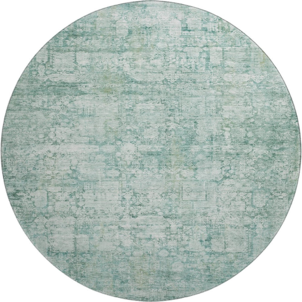 HomeRoots 8' Teal And Ivory Oriental Round Rug - Stain Resistant, UV Protected, Non-Slip for High-Traffic Areas 700664