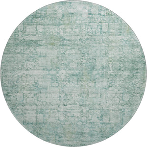 HomeRoots 8' Teal And Ivory Oriental Round Rug - Stain Resistant, UV Protected, Non-Slip for High-Traffic Areas 700664