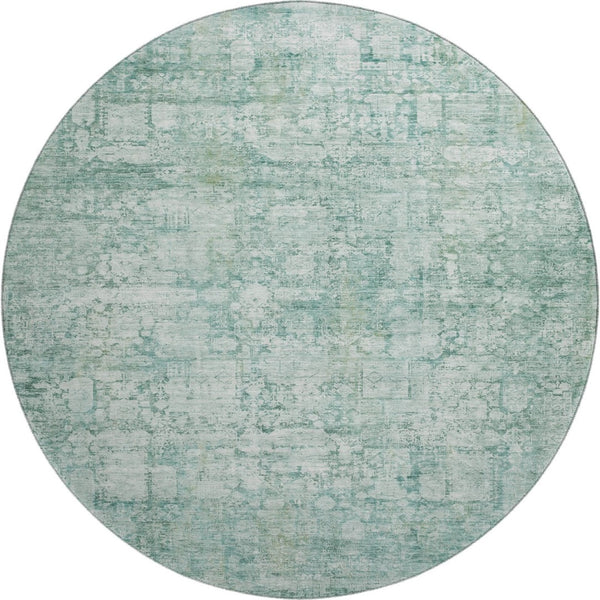 HomeRoots 8' Teal And Ivory Oriental Round Rug - Stain Resistant, UV Protected, Non-Slip for High-Traffic Areas 700664