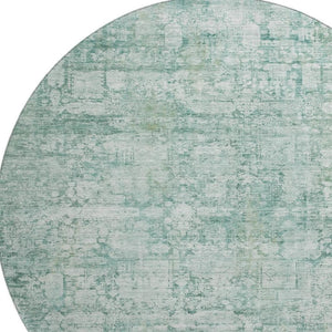 HomeRoots 8' Teal And Ivory Oriental Round Rug - Stain Resistant, UV Protected, Non-Slip for High-Traffic Areas 700664