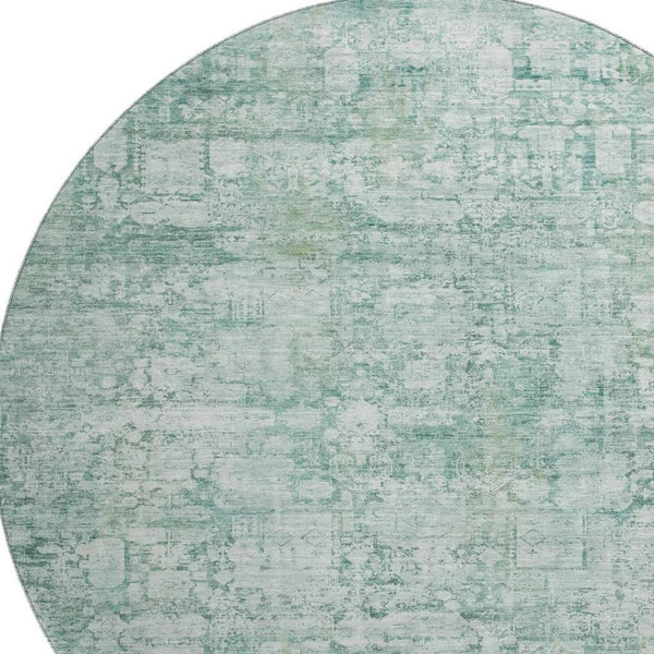 HomeRoots 8' Teal And Ivory Oriental Round Rug - Stain Resistant, UV Protected, Non-Slip for High-Traffic Areas 700664