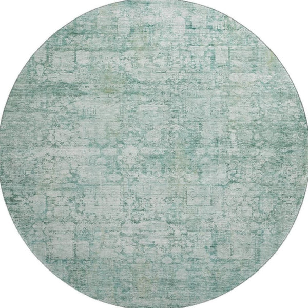 HomeRoots 8' Teal And Ivory Oriental Round Rug - Stain Resistant, UV Protected, Non-Slip for High-Traffic Areas 700664