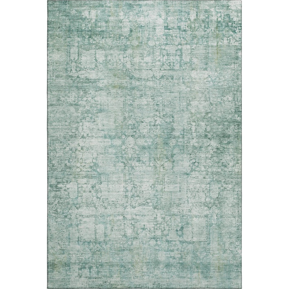 HomeRoots 9' X 12' Teal & Ivory Oriental Area Rug - Washable, UV-Protected, Stain-Resistant for High-Traffic Spaces 700666