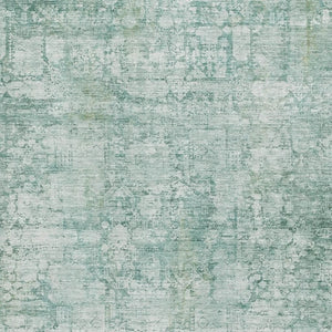 HomeRoots 9' X 12' Teal & Ivory Oriental Area Rug - Washable, UV-Protected, Stain-Resistant for High-Traffic Spaces 700666