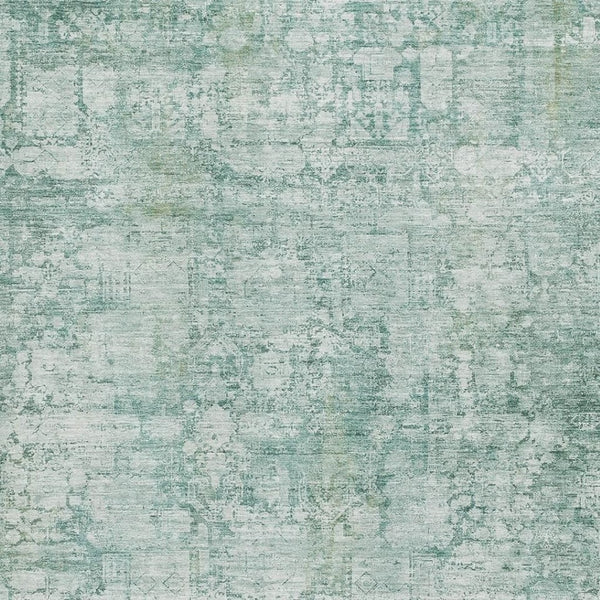 HomeRoots 9' X 12' Teal & Ivory Oriental Area Rug - Washable, UV-Protected, Stain-Resistant for High-Traffic Spaces 700666