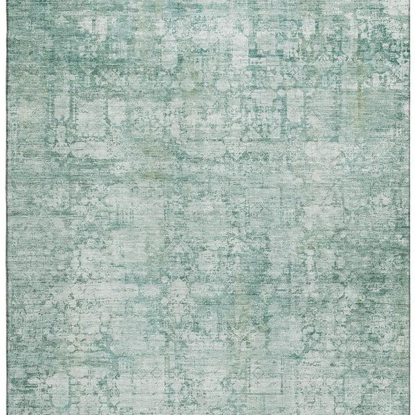 HomeRoots 9' X 12' Teal & Ivory Oriental Area Rug - Washable, UV-Protected, Stain-Resistant for High-Traffic Spaces 700666