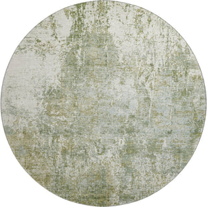 HomeRoots 8' Artichoke Green & Ivory Abstract Washable Round Rug with UV Protection for Modern Living Spaces 700670