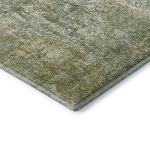 HomeRoots 8' Artichoke Green & Ivory Abstract Washable Round Rug with UV Protection for Modern Living Spaces 700670