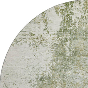 HomeRoots 8' Artichoke Green & Ivory Abstract Washable Round Rug with UV Protection for Modern Living Spaces 700670