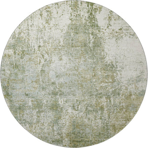 HomeRoots 8' Artichoke Green & Ivory Abstract Washable Round Rug with UV Protection for Modern Living Spaces 700670