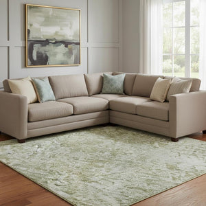 HomeRoots 8' X 10' Artichoke Green Abstract Washable Area Rug with UV Protection for Stylish Home Décor 700671