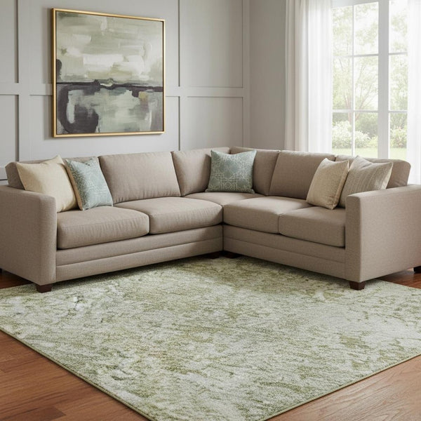 HomeRoots 8' X 10' Artichoke Green Abstract Washable Area Rug with UV Protection for Stylish Home Décor 700671