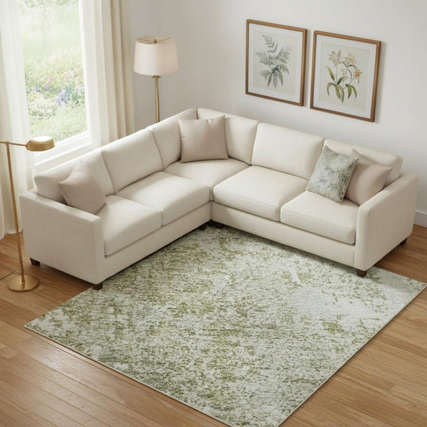 HomeRoots 9' X 12' Artichoke Green Abstract Area Rug - Stylish, Washable, Stain-Resistant, UV Protected Decor 700672
