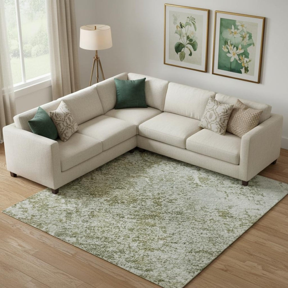 HomeRoots 10' X 14' Artichoke Green Abstract Washable Area Rug - Stylish, Durable, UV-Protected & Stain-Resistant 700673