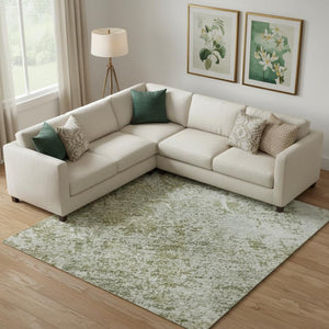 HomeRoots 10' X 14' Artichoke Green Abstract Washable Area Rug - Stylish, Durable, UV-Protected & Stain-Resistant 700673