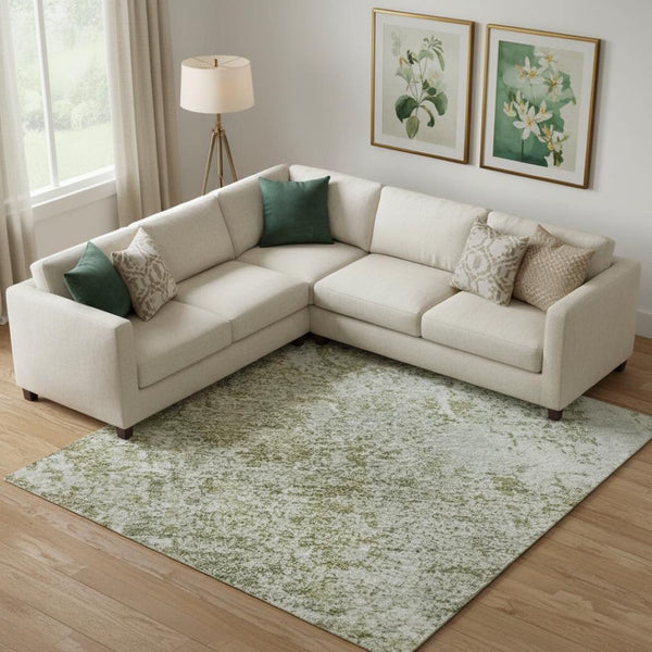 HomeRoots 10' X 14' Artichoke Green Abstract Washable Area Rug - Stylish, Durable, UV-Protected & Stain-Resistant 700673