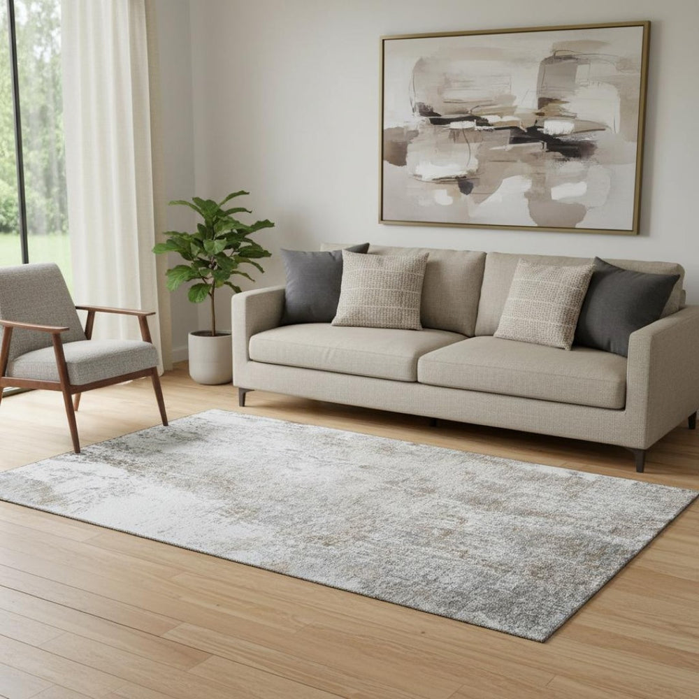 HomeRoots 5' X 8' Brown And Ivory Washable Area Rug – Stain-Resistant, UV Protected, Perfect for Pets & Kids! 700675