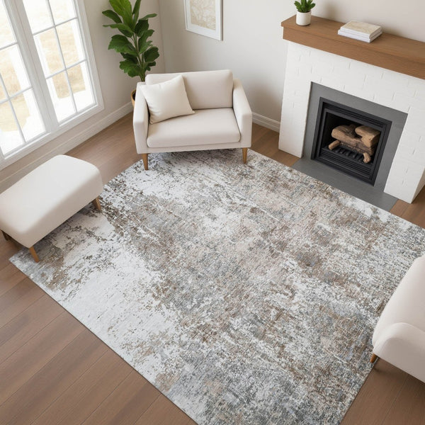 HomeRoots 5' X 8' Brown And Ivory Washable Area Rug – Stain-Resistant, UV Protected, Perfect for Pets & Kids! 700675
