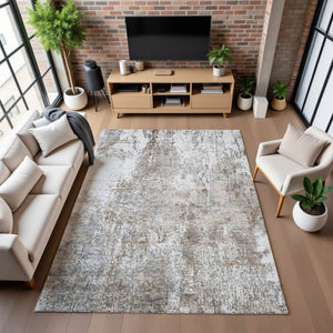 HomeRoots 5' X 8' Brown And Ivory Washable Area Rug – Stain-Resistant, UV Protected, Perfect for Pets & Kids! 700675