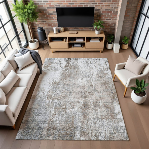 HomeRoots 5' X 8' Brown And Ivory Washable Area Rug – Stain-Resistant, UV Protected, Perfect for Pets & Kids! 700675