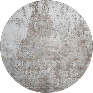 HomeRoots 8' Brown And Ivory Abstract Round Rug - Washable, Stain-Resistant, UV Protected for Active Homes 700676