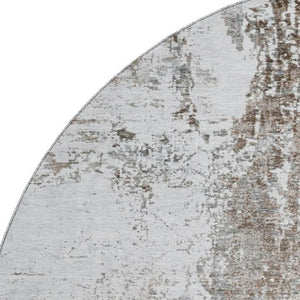 HomeRoots 8' Brown And Ivory Abstract Round Rug - Washable, Stain-Resistant, UV Protected for Active Homes 700676