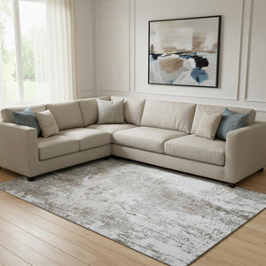 HomeRoots 8' X 10' Modern Brown and Ivory Abstract Area Rug – Washable, Stain Resistant, UV Protection, Durable 700677