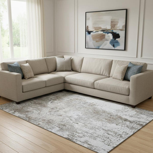 HomeRoots 8' X 10' Modern Brown and Ivory Abstract Area Rug – Washable, Stain Resistant, UV Protection, Durable 700677