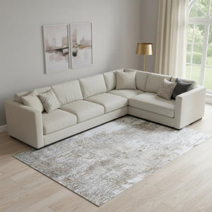 HomeRoots 9' X 12' Brown & Ivory Abstract Washable Area Rug - Stylish, Durable, UV-Protected for Busy Homes 700678