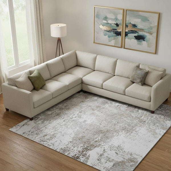 HomeRoots 10' Brown and Ivory Abstract Washable Area Rug - Durable, UV-Protected, Stain-Resistant Design 700679