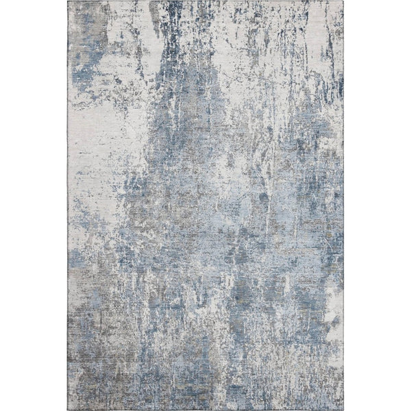 HomeRoots 5' X 8' Blue And Ivory Abstract Area Rug - Washable, UV-Protected, Stylish & Durable for High-Traffic Areas 700681