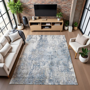 HomeRoots 5' X 8' Blue And Ivory Abstract Area Rug - Washable, UV-Protected, Stylish & Durable for High-Traffic Areas 700681