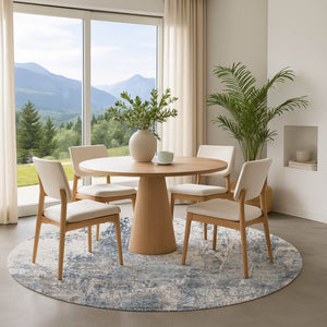 HomeRoots 8' Blue and Ivory Abstract Round Rug - Washable, UV Protected, Soft & Durable for High-Traffic Areas 700682