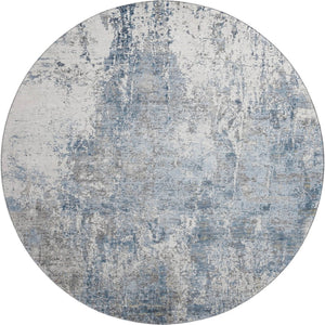HomeRoots 8' Blue and Ivory Abstract Round Rug - Washable, UV Protected, Soft & Durable for High-Traffic Areas 700682
