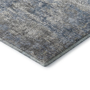 HomeRoots 8' Blue and Ivory Abstract Round Rug - Washable, UV Protected, Soft & Durable for High-Traffic Areas 700682