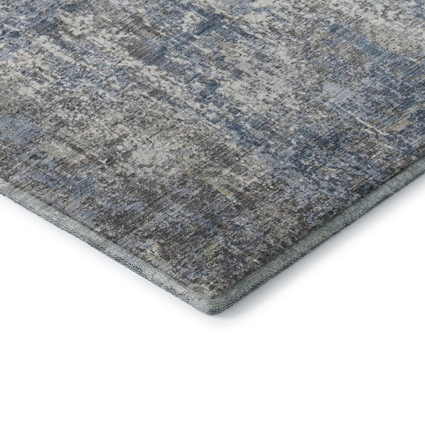 HomeRoots 8' Blue and Ivory Abstract Round Rug - Washable, UV Protected, Soft & Durable for High-Traffic Areas 700682