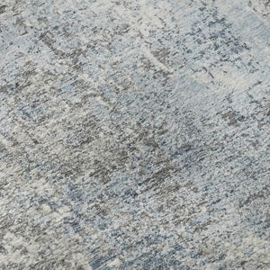 HomeRoots 8' Blue and Ivory Abstract Round Rug - Washable, UV Protected, Soft & Durable for High-Traffic Areas 700682