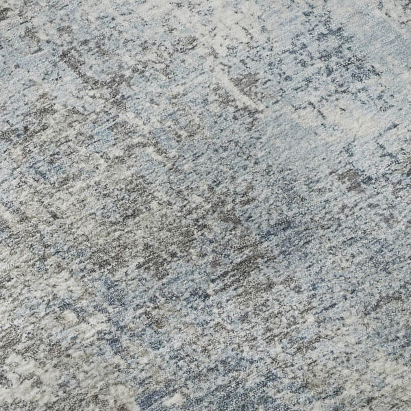 HomeRoots 8' Blue and Ivory Abstract Round Rug - Washable, UV Protected, Soft & Durable for High-Traffic Areas 700682