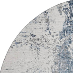 HomeRoots 8' Blue and Ivory Abstract Round Rug - Washable, UV Protected, Soft & Durable for High-Traffic Areas 700682