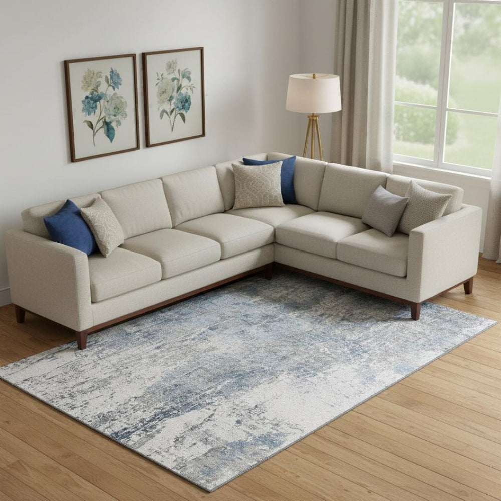 HomeRoots 10' X 14' Blue And Ivory Abstract Area Rug – Washable, UV-Protected, Durable for High-Traffic Spaces 700685