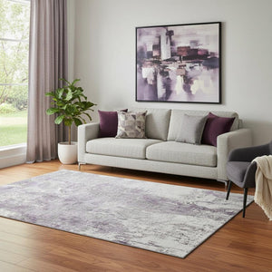 HomeRoots 5' X 8' Plum & Ivory Abstract Area Rug - Washable, UV Protected, Stylish & Durable for High-Traffic Areas 700687