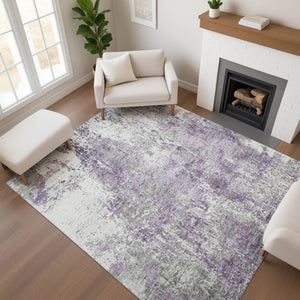 HomeRoots 5' X 8' Plum & Ivory Abstract Area Rug - Washable, UV Protected, Stylish & Durable for High-Traffic Areas 700687