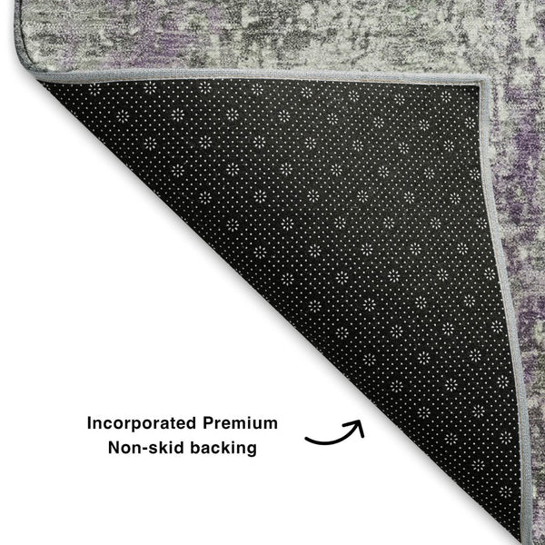 HomeRoots 5' X 8' Plum & Ivory Abstract Area Rug - Washable, UV Protected, Stylish & Durable for High-Traffic Areas 700687