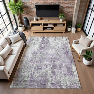 HomeRoots 5' X 8' Plum & Ivory Abstract Area Rug - Washable, UV Protected, Stylish & Durable for High-Traffic Areas 700687