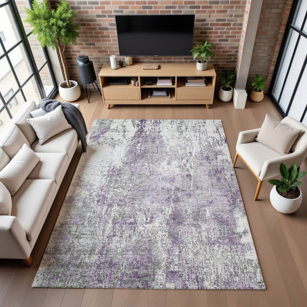 HomeRoots 5' X 8' Plum & Ivory Abstract Area Rug - Washable, UV Protected, Stylish & Durable for High-Traffic Areas 700687
