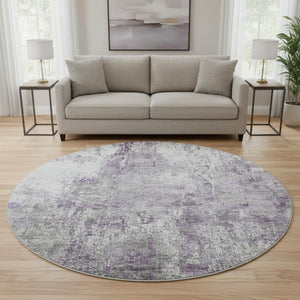 HomeRoots 8' Plum And Ivory Abstract Washable Round Rug - Durable, UV-Protected, Stain-Resistant Beauty! 700688