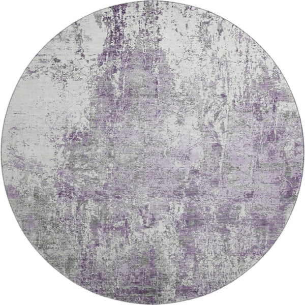 HomeRoots 8' Plum And Ivory Abstract Washable Round Rug - Durable, UV-Protected, Stain-Resistant Beauty! 700688