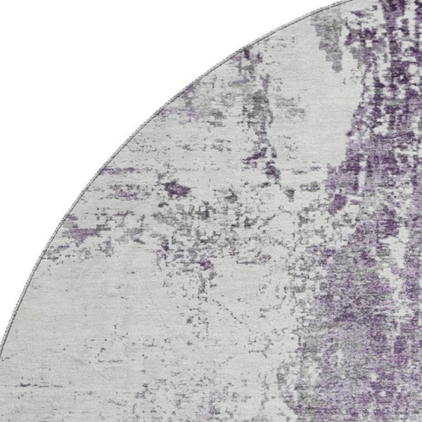 HomeRoots 8' Plum And Ivory Abstract Washable Round Rug - Durable, UV-Protected, Stain-Resistant Beauty! 700688