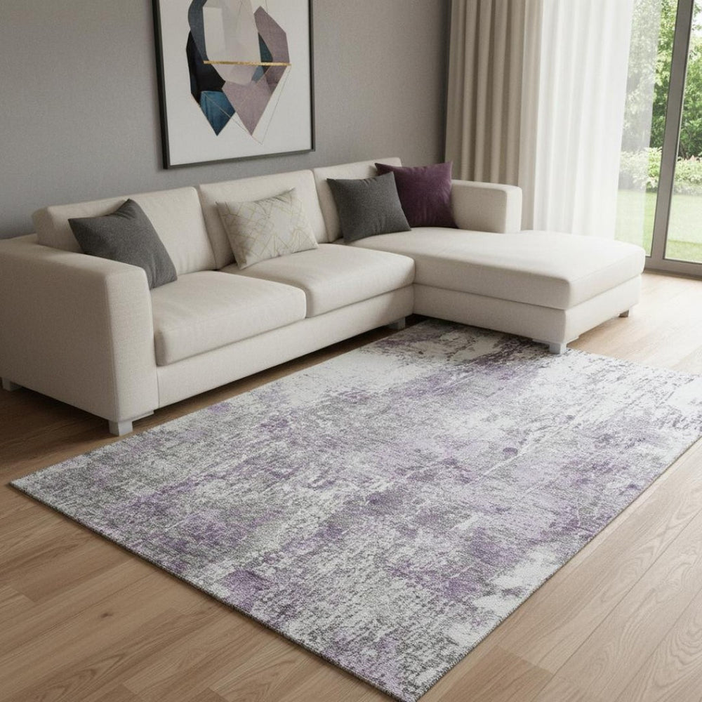 HomeRoots 8' X 10' Plum & Ivory Abstract Area Rug - Washable, Stain Resistant, UV Protected for Any Room 700689