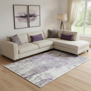 HomeRoots 10' X 14' Plum & Ivory Abstract Area Rug - Durable, Washable, UV-Protected, Perfect for High-Traffic Spaces 700691